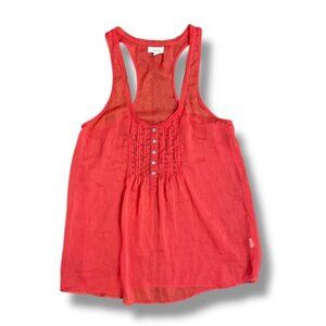 Aerie Women’s Small Red Sheer Racerback Tank Top Pintuck Button Front Boho